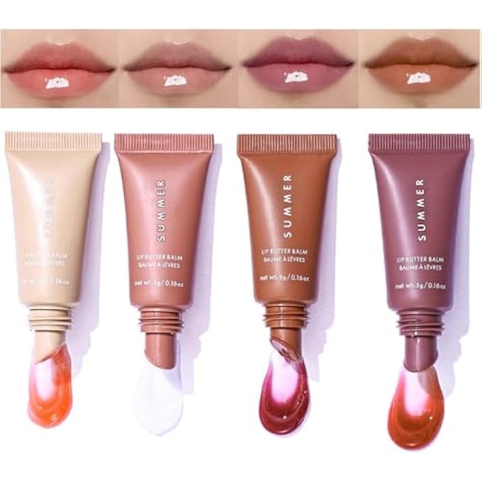 Skynest 4PCS TINTED LIP BUTTER BALM - CONDITIONING VEGAN LIP CARE FOR INSTANT MOISTURE, SHINE & HYDRATION - SHEER-TINTED, SOOTHING SOFTENS DRY LIPSA - Image 1